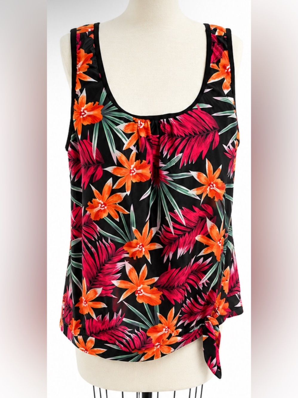 Tropical Floral Swim Tank Top Cover Up Women’s Size 4XL Black Pink Orange